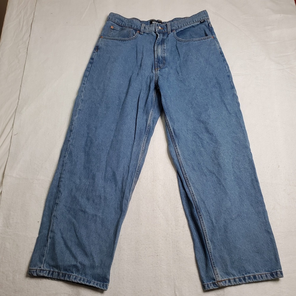 Vans Mens Jeans Blue Check-5 Baggy Fit Vintage Denim Size 36